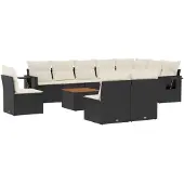 vidaXL 11-delige Loungeset met kussens poly rattan zwart