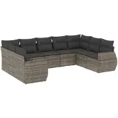 vidaXL 9-delige Loungeset met kussens poly rattan zwart