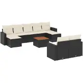 vidaXL 10-delige Loungeset met kussens poly rattan zwart