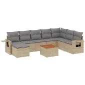 vidaXL 9-delige Loungeset met kussens poly rattan beige