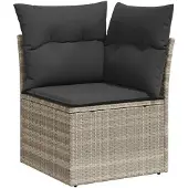 vidaXL 9-delige Loungeset met kussens poly rattan lichtgrijs