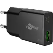 Goobay slim USB lader | USB-C PD + USB-A QC | GaN | 20W | zwart