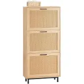 SoBuy schoenenkast met 3 kleppen - rotanlook – smal design – 60 x 24 x 127 cm – naturel