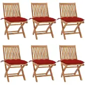 vidaXL Klapstoelen met kussens, 6 stuks, massief teakhout