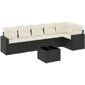 vidaXL 7-delige Loungeset met kussens poly rattan zwart