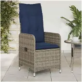 vidaXL Tuinstoel verstelbaar met kussens poly rattan grijs