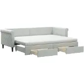 vidaXL Slaapbank onderschuifbed en lades 80x200 cm fluweel lichtgrijs