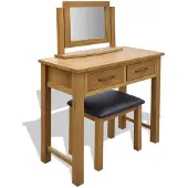 vidaXL Kaptafel met krukje massief eikenhout