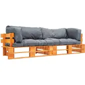 vidaXL 2-delige Bankenset pallet met grijze kussens grenenhout
