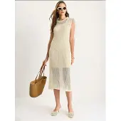 Bianco Gestructureerde Midi-jurk met Ruffle-detail