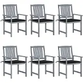 vidaXL Tuinstoelen met kussens, 6 stuks. Massief acaciahout, grijs