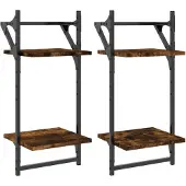 vidaXL Wandschappen 2-laags met stangen 2 st 30x25x65 cm gerookt eiken