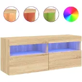 DKD Home Decor Tv-wandmeubel met LED-verlichting 100x30x40 cm sonoma eiken