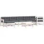 vidaXL 8-delige loungeset voor de tuin met kussens, wit, massief hout