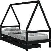 vidaXL Kinderbedframe met lades 90x200 cm massief grenenhout zwart