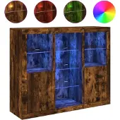 vidaXL Dressoirs met LED-verlichting 3 st bewerkt hout gerookt eiken