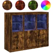 vidaXL Dressoirs met LED-verlichting 3 st bewerkt hout gerookt eiken