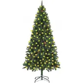 vidaXL Kunstkerstboom met verlichting en dennenappels 210 cm groen