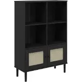 vidaXL Boekenkast SENJA rattan-look 90x35x130 cm grenenhout zwart