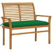 vidaXL Tuinbank met groen kussen 112 cm massief teakhout