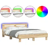 vidaXL Bedframe met hoofdeinde en LED sonoma eikenkleurig 140x200 cm