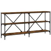vidaXL Wandtafel 160x30x75 cm bewerkt hout en ijzer gerookt eikenkleur