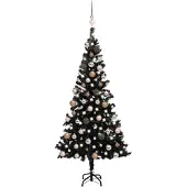 vidaXL Kunstkerstboom met verlichting en kerstballen 180 cm PVC zwart