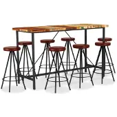 vidaXL 9-delige Barset massief gerecycled hout en echt leer