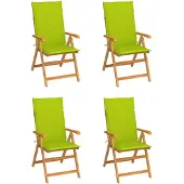 vidaXL Klapstoelen, set van 4, met lichtgroene kussens, gemaakt van massief teakhout