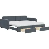 vidaXL Slaapbank onderschuifbed en lades 90x190 cm fluweel donkergrijs