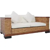 vidaXL Tweezitsbank met kussens natuurlijk rattan bruin