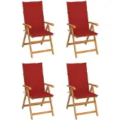 vidaXL Klapstoelen, set van 4 met rode kussens, gemaakt van massief teakhout