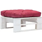 vidaXL Tuinpoef met rood kussen pallet hout wit