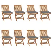 vidaXL Klapstoelen met kussens, 8-delig, massief teak hout