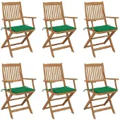 vidaXL Klapstoelen, 6 stuks, met kussens, gemaakt van massief acaciahout