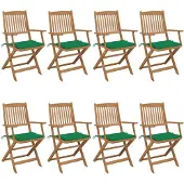 vidaXL Klapstoelen, 8 stuks, met kussens, gemaakt van massief acaciahout