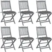 vidaXL Inklapbare stoelen 6 st met kussens massief acaciahout