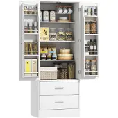 HOMCOM Kitchen Pantry-Spaanplaat, MDF-60L x 40B x 159H cm-Wit