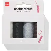 HEMA Naaigarenset 100m zwart wit bruin grijs - 4 stuks (zwart)