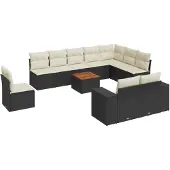 vidaXL 11-delige tuinmeubelset met kussens, zwart, polyrotan