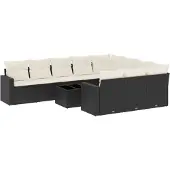 vidaXL 11-delige Loungeset met kussens poly rattan zwart