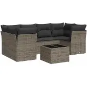 vidaXL 7-delige Loungeset met kussens poly rattan grijs