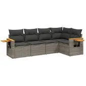vidaXL 5-delige tuinmeubelset met kussens, grijs, polyrotan