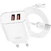 XO , Dubbele USB-A Thuislader 12W en Universele Micro-USB Kabel, Wit