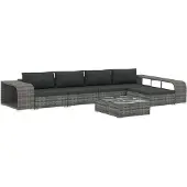 vidaXL 8-delige loungeset voor de tuin met kussens, van polyrotan, grijs