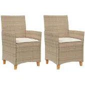 vidaXL Tuinstoelen 2 st met kussens poly rattan en massief hout beige