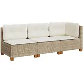 vidaXL Tuinbank 3-zits met kussens poly rattan beige