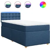 vidaXL Boxspring met matras stof blauw 90x200 cm