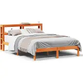 vidaXL Bedframe met hoofdbord massief grenenhout wasbruin 120x190 cm