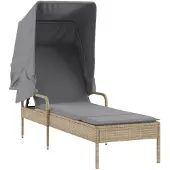 vidaXL Ligbed met luifel poly rattan beige